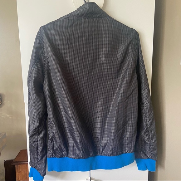 Forever 21 Men Black Blue Grid Windbreaker Jacket Size Medium - Picture 2 of 11